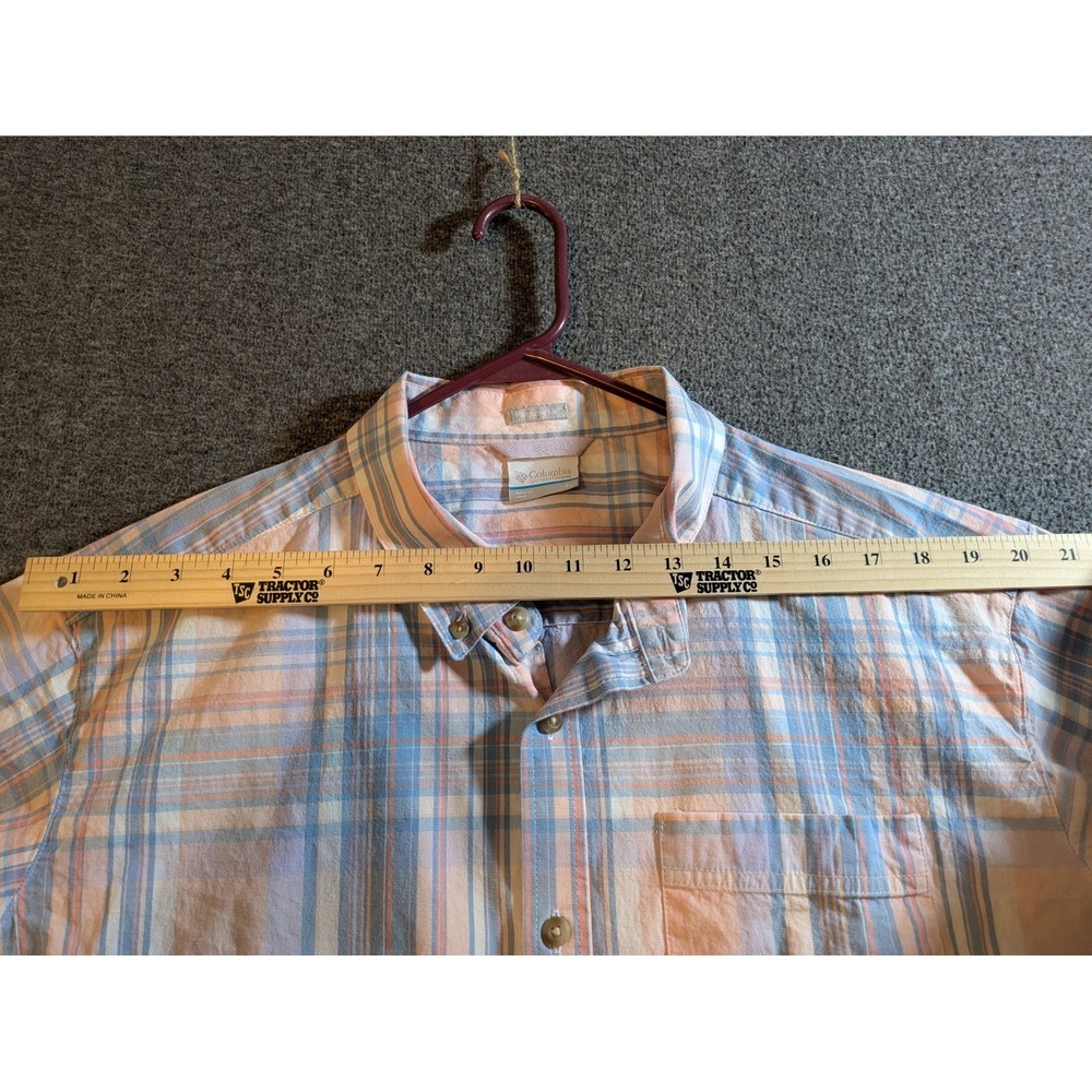 Columbia Shirt Mens Sz XL Peach & Blue Plaid Short Sleeve Button Down - Picture 5 of 11